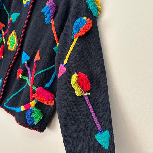 Michael Simon Vintage 1991 Knit Cardigan Abstract Art Sweater Bow & Arrow Bead - Picture 7 of 13